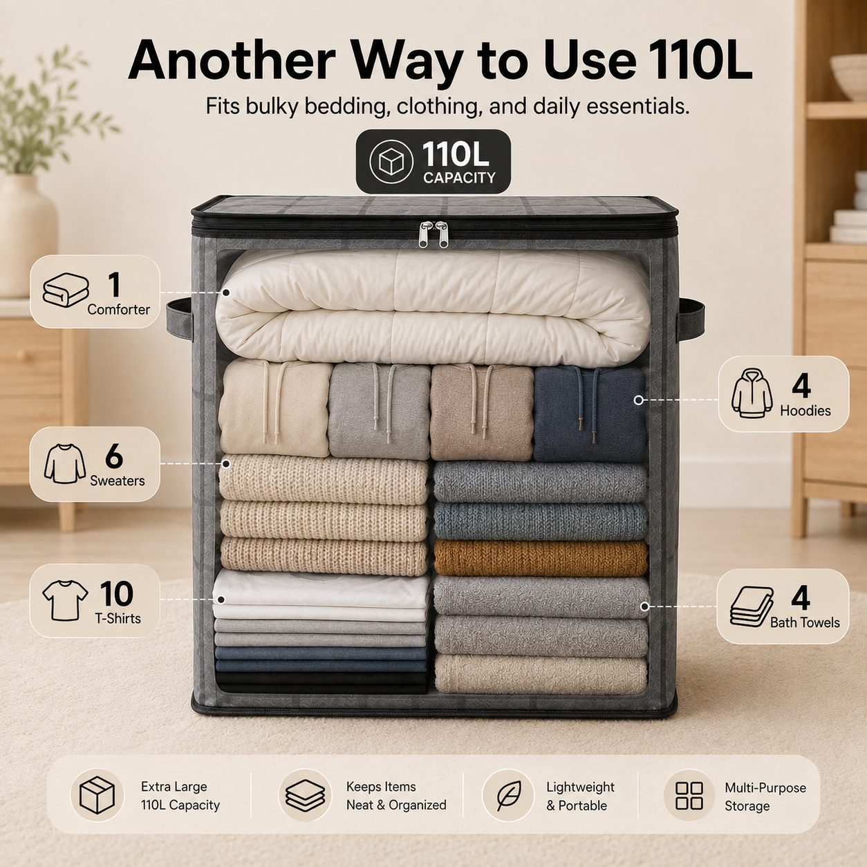 Coopmate® XXL Foldable Easy Move Storage Bag with Handles