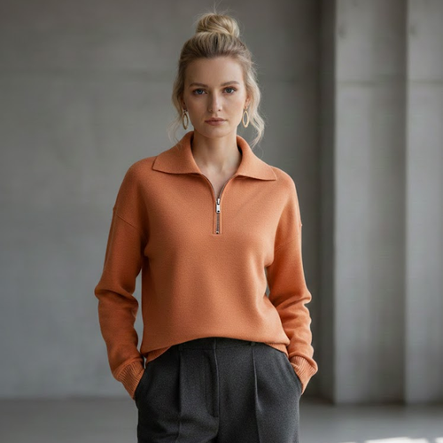 Coopmate® Minimalist Half-Zip Collared Knit Pullover