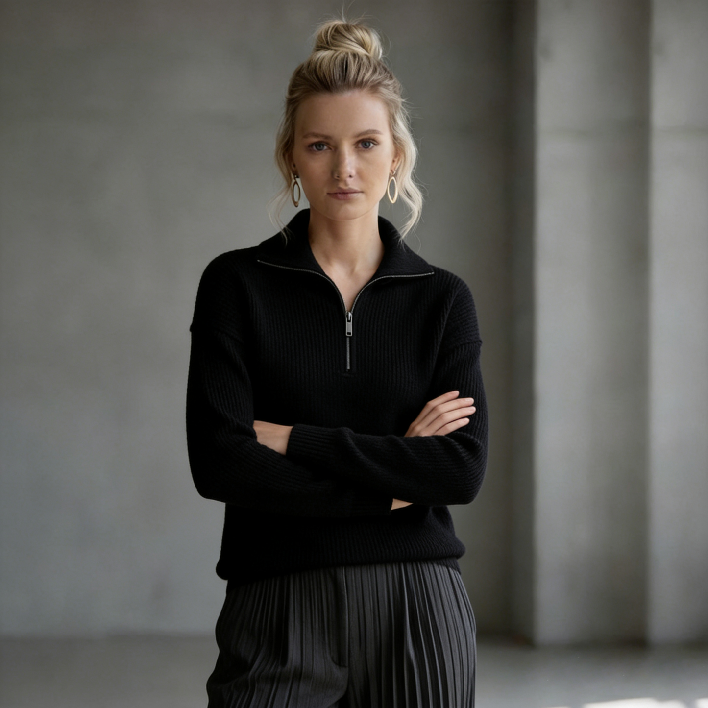 Coopmate® Minimalist Half-Zip Collared Knit Pullover