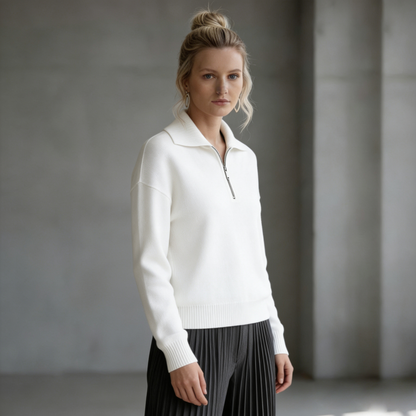 Coopmate® Minimalist Half-Zip Collared Knit Pullover