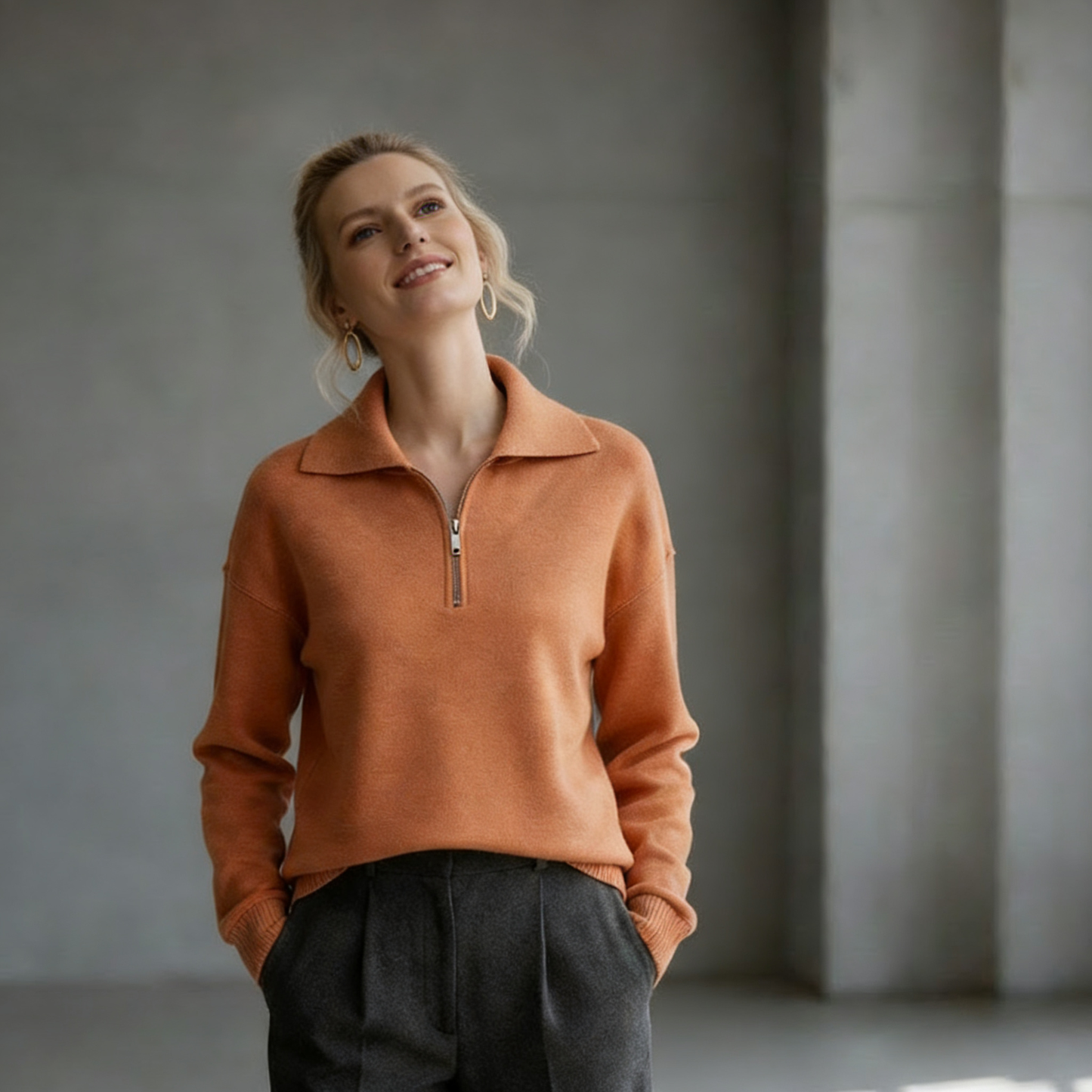 Coopmate® Minimalist Half-Zip Collared Knit Pullover